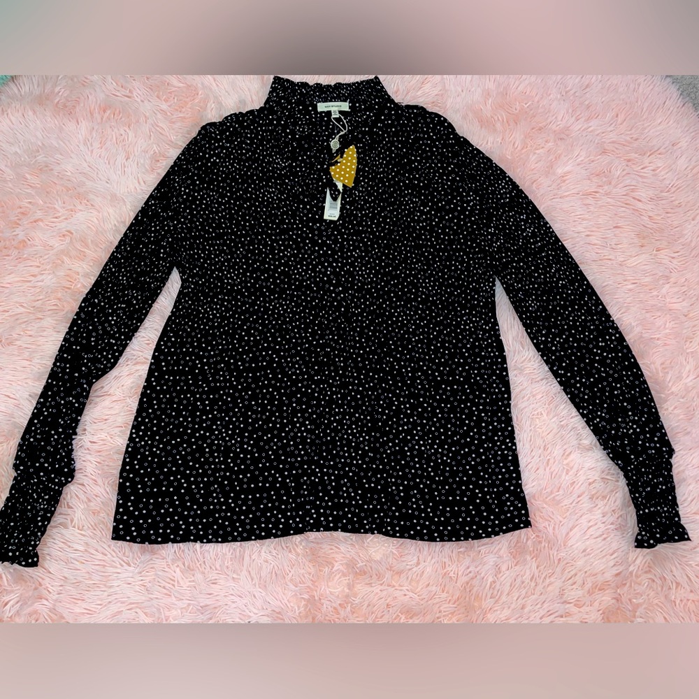 MAX STUDIO Medium black polka dots Long Sleeve Blouse